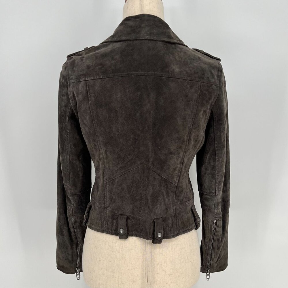 Blank NYC Womens Suede Cropped Moto Jacket Size S Dark Grey Biker No Belt FLAWS - Picture 2 of 14